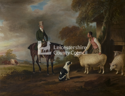 Sir John Palmer on His Favourite Mare with His Shepherd, John Green, and His Prize Leicester Longwool Sheep