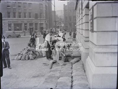 Sandbags at Leicester Police Station