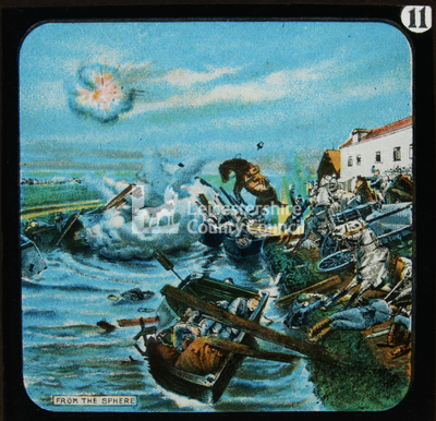 Battle scene at a sea front	
