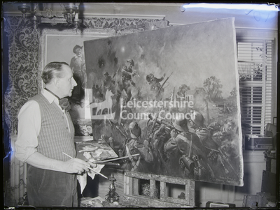 Artist With Painting: 'Leicestershire Regiment During the Attack On Machine Guns In Forgan's Trench'