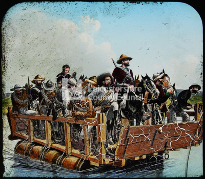 Boers and horses on pontoon	
