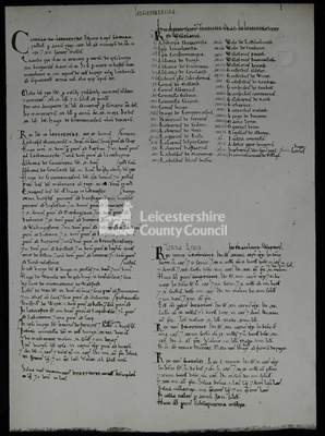 First page of Leicester Domesday Book 	
