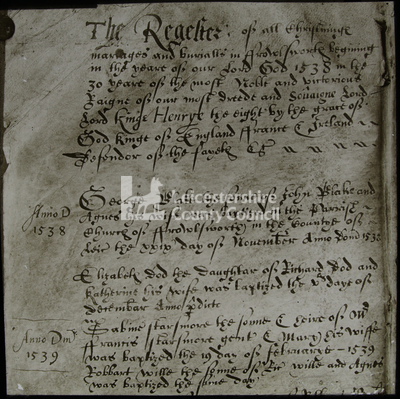 Frolesworth parish register, 1538	