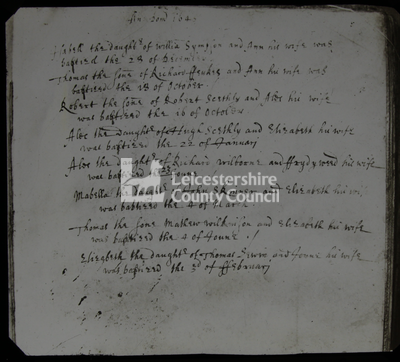 Syston church register, 1645	