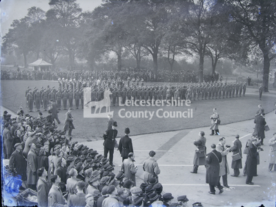 Royal Visits -  Line of soldiers in park