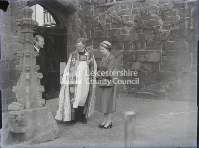 Royal Visit To Coventry Cathedral- Queen And Prince Philip With Clergyman