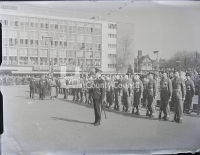 Royal Visit To Coventry: Soldiers Assembled In Broadgate