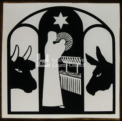 A donkey and an Ox with Mary and Jesus	