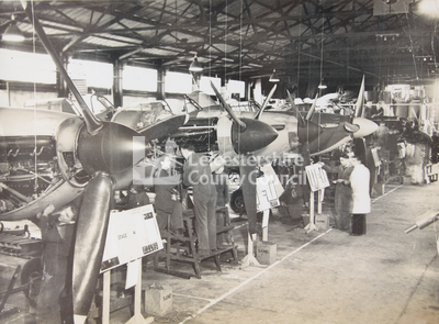 Repairing Hawker Hurricanes at Rearsby, 1941