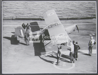 Army service Auster plane on aircraft carrier vessel