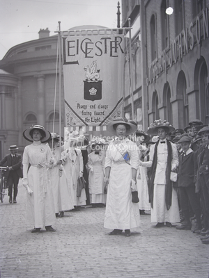 Leicester Suffragettes with banner