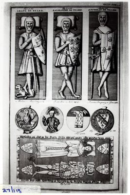 Book plate showing tomb brasses, Melton Mowbray