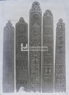 5 Intricately carved wooden slabs, tallest dates to 1770