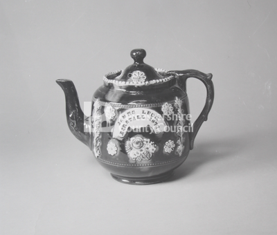 Teapot inscribed: James Luck, Bistall, 1877