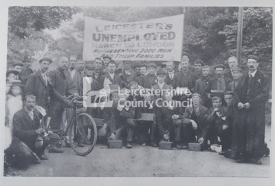 Leicester Unemployed: Large group portrait with banner