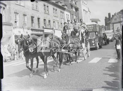 Four dun horses drawing carriage -Lord Mayor's Show 1961