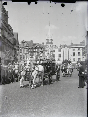 Parade: 2 white horses pulling carriage -Lord Mayor's Show 1961