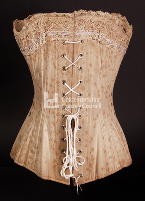 Ventilated corset with removable busk, 1885: Back view