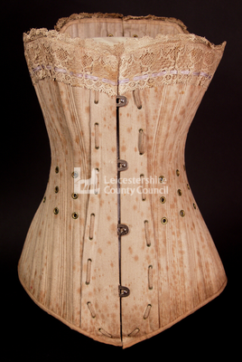 Ventilated corset with removable busk, 1885